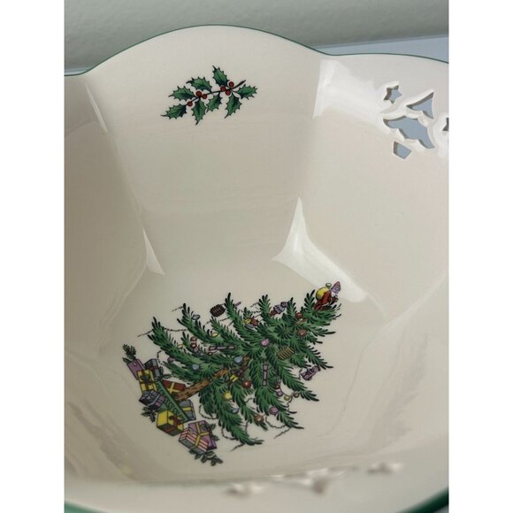 Spode Christmas Tree Pierced Hexagonal Bowl Holiday Serving Classic England - Picture 13 of 16